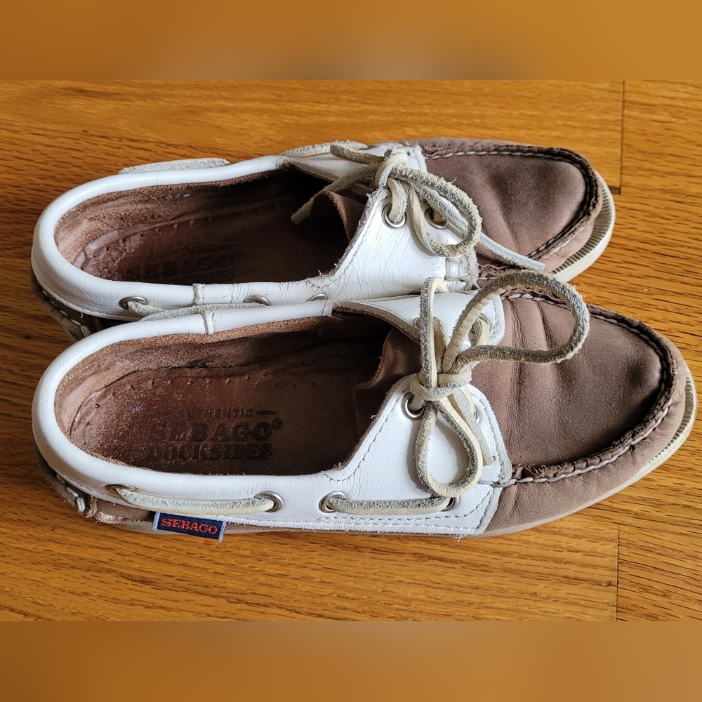 Sebago Colorblock Boat Shoes | White & Brown | Size 5